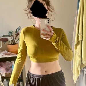 NA-KD chartreuse green crop top, size medium. Recycled wrap strap ribbed.